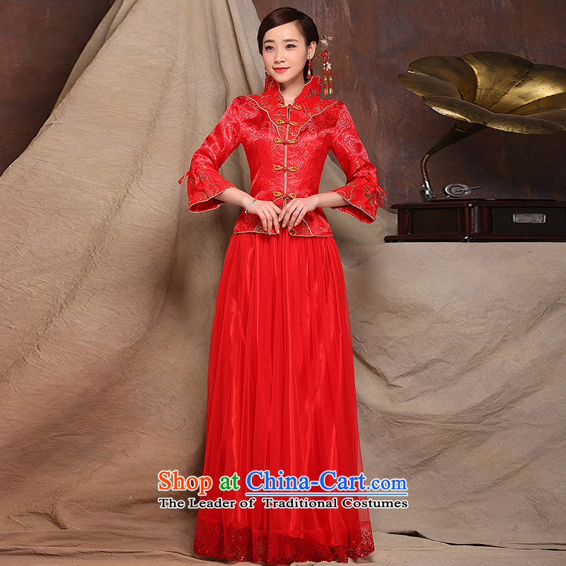 2015 new red autumn and winter load bride wedding dress long improved qipao bows service wedding dress red xl, in accordance with the Lena (YILAINA) , , , shopping on the Internet