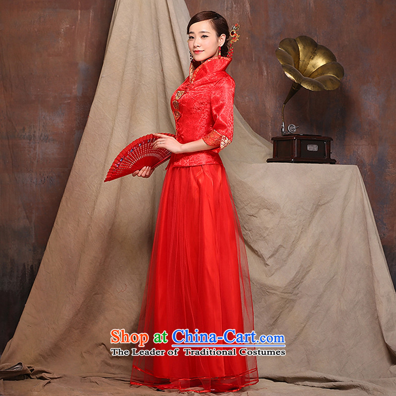 2015 new red autumn and winter load bride wedding dress long improved qipao bows service wedding dress according to the Swedish Red s (YILAINA) , , , shopping on the Internet