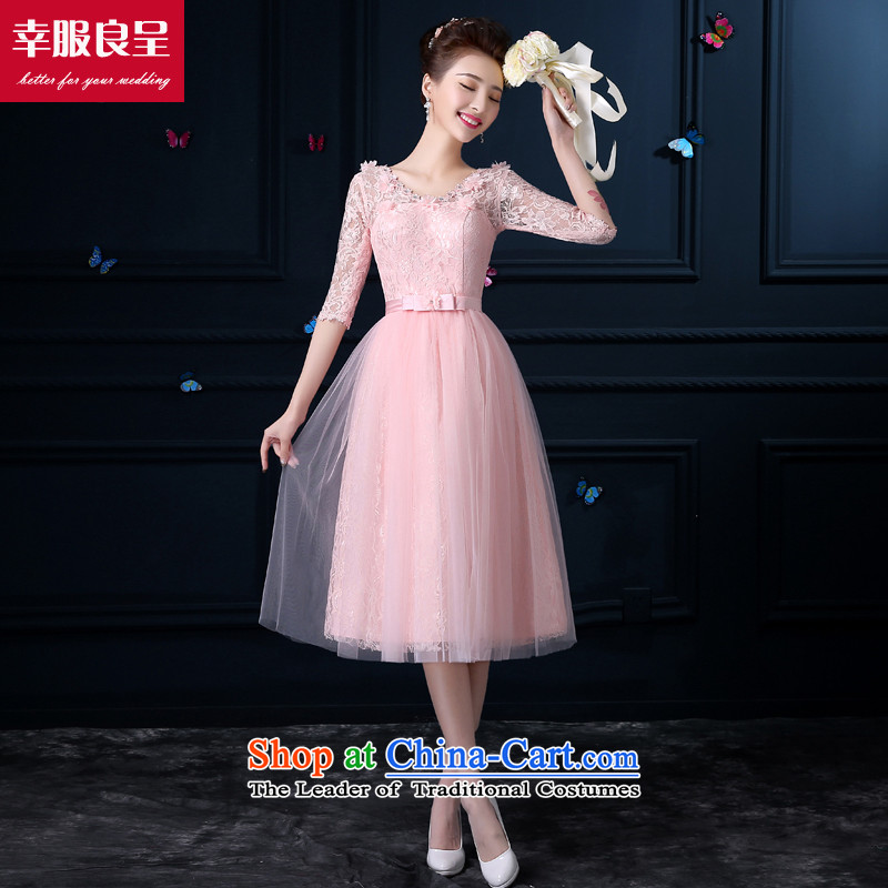 The privilege of serving-leung bridesmaid services Pink 2015 new bridesmaid dress in stylish girl long dresses and sisters in small bridesmaid PETTICOAT?-801-V collar?3XL_