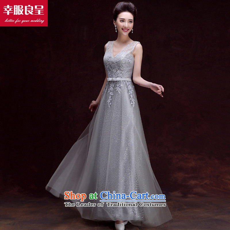 The privilege of serving-leung evening dresses 2015 new bride bows long bridesmaid sister skirt Ms. banquet service gray long聽2XL