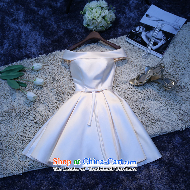 Jiang bridesmaid dresses seal 2015 autumn and winter Korean word shoulder shoulders Dress Short of champagne color small dress sister skirt banquet moderator evening dresses women and one Field shoulderS