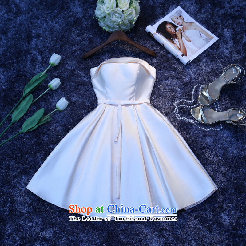 Jiang bridesmaid dresses seal 2015 autumn and winter Korean word shoulder shoulders Dress Short of champagne color small dress sister skirt banquet moderator evening dresses women and one field , seal has been pressed Jiang shoulder shopping on the Internet