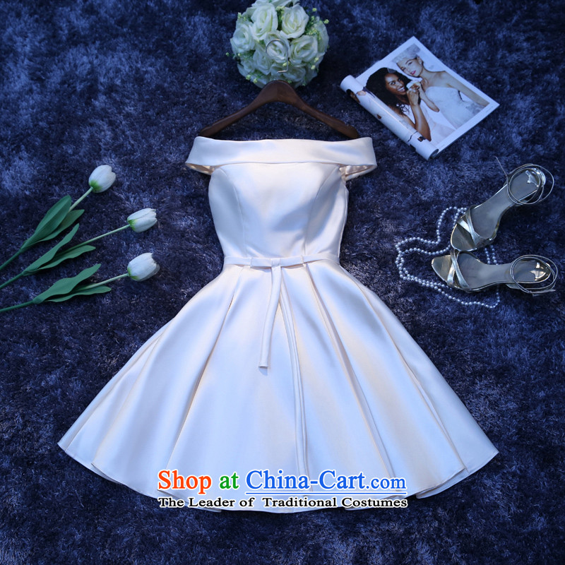 Jiang bridesmaid dresses seal 2015 autumn and winter Korean word shoulder shoulders Dress Short of champagne color small dress sister skirt banquet moderator evening dresses women and one field , seal has been pressed Jiang shoulder shopping on the Internet