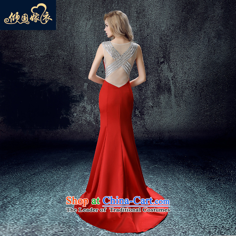 Toasting champagne bride services 2015 new women's autumn and winter shoulders long betrothal wedding dress crowsfoot banquet evening dresses wine red S, dumping of wedding dress shopping on the Internet has been pressed.