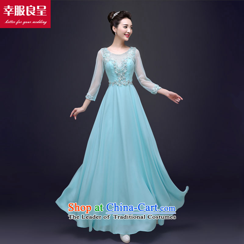 The privilege of serving-leung evening dresses long 2015 new stylish upmarket Ms. Banquet Sau San moderator dress skyblue?S