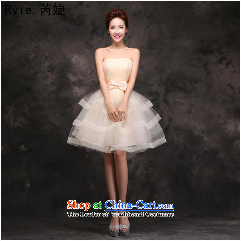 2015 Autumn and winter new champagne color bridesmaid Dress Short, small in marriages bows evening dresses female champagne color XL, and involved (rvie.) , , , shopping on the Internet