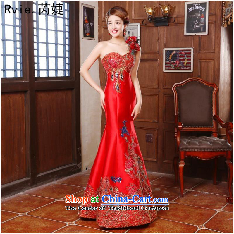 China wind marriages evening dresses bows to the female singles shoulder length of autumn and winter crowsfoot tail dresses New Red Tail, XL, and involved (rvie.) , , , shopping on the Internet