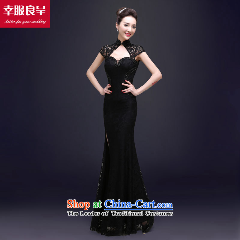 The privilege of serving-leung evening dresses long 2015 new autumn upscale banqueting events including dresses female black Sau San crowsfoot 2XL