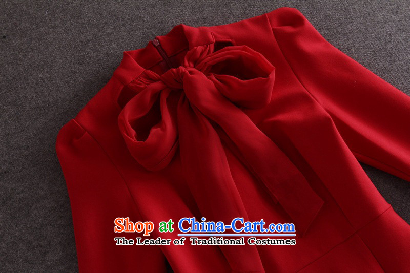 Leap 916#2015 Kai Ying Yang spring bow ties with long-sleeved Sau San package and crowsfoot skirt dresses dress skirt red L picture, prices, brand platters! The elections are supplied in the national character of distribution, so action, buy now enjoy more preferential! As soon as possible.