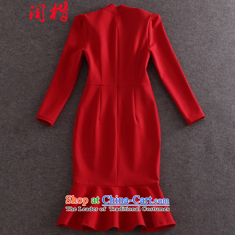 Leap 916#2015 Kai Ying Yang spring bow ties with long-sleeved Sau San package and crowsfoot skirt dresses dress skirt red , L, leap Kai shopping on the Internet has been pressed.