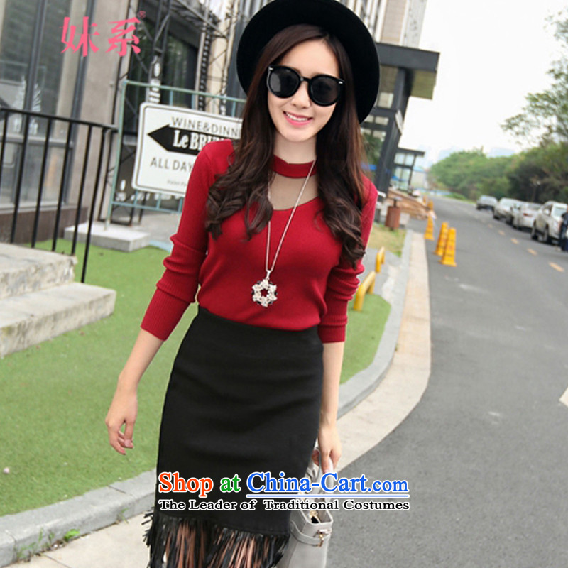  In the autumn of 2015, of the sister of two kits dresses long-sleeved Sau San video thin package and short skirts flow comb long-sleeved stamp small wind kit skirts incense black T-shirt, black dress Mei is , , , shopping on the Internet
