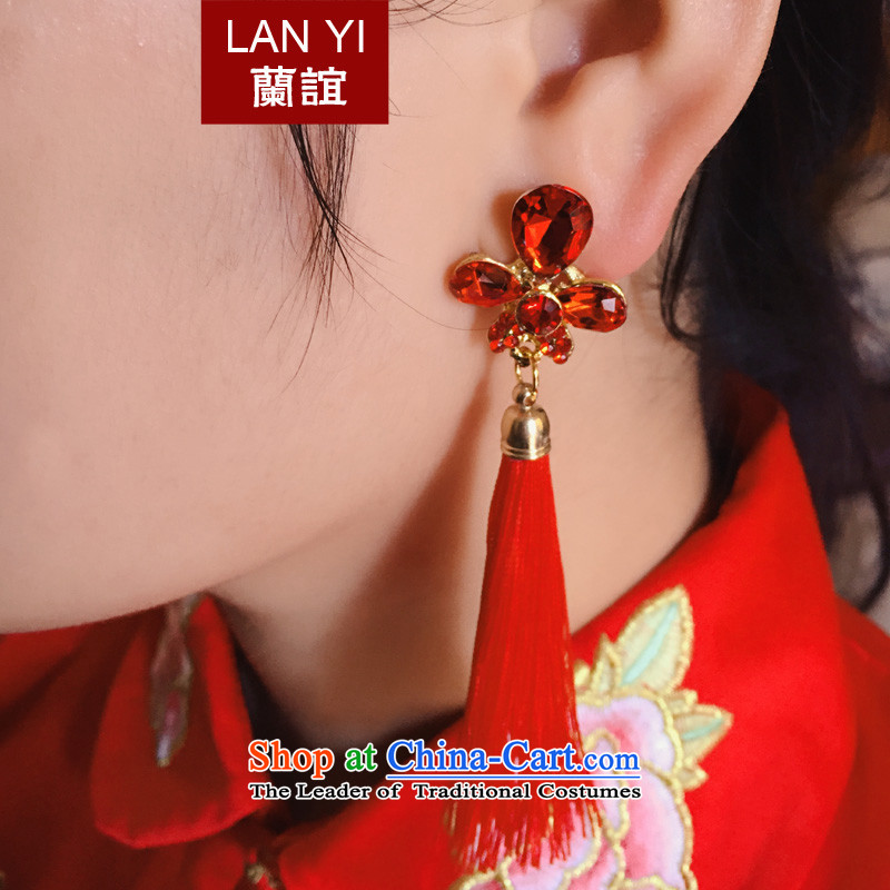 The Friends of the bride wedding dresses qipao marriage accessories earrings Korean brides edging earrings Chinese Antique water drilling no Kungkuan earrings ear clip _?B_