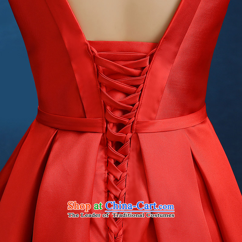 Marriages bows services Korean word lace shoulder Red Dress Short of Sau San 2015 autumn and winter new RED M is embroidered bride shopping on the Internet has been pressed.