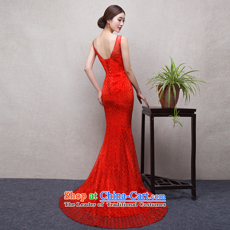 In accordance with the marriage of China love bows services 2015 winter new stylish tail shoulders crowsfoot Sau San red bride dinner gown + gross shawl dress S4 in accordance with the China.... love shopping on the Internet
