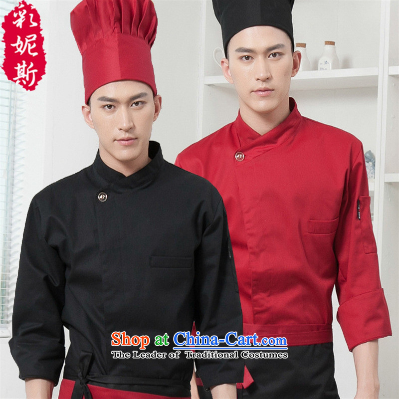 The hotel restaurant chef Black Butterfly cake-point division services for autumn and winter clothing attire for men and women _T-shirt + long sleeved shirt with white apron_ XXL