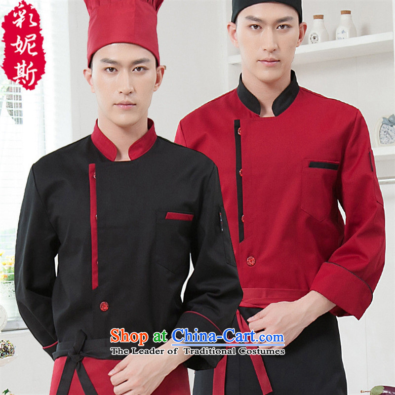 The hotel chefs Black Butterfly service men and women Fall_Winter Collections restaurant pastry baker kitchen workwear black long-sleeved T-shirt _aprons_ XXXL +