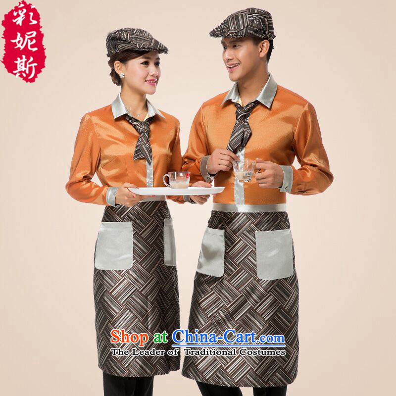 The Black Butterfly teahouse tea Huashi Hotel attendants workwear female cafe long-sleeved Fall_Winter Collections male Orange _T-shirt + apron_ L