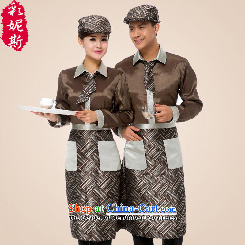 The Black Butterfly teahouse tea Huashi Hotel attendants workwear female cafe long-sleeved Fall/Winter Collections male Orange (T-shirt + apron) L,A.J.BB,,, shopping on the Internet
