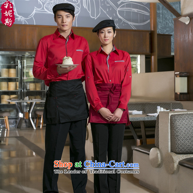 The Black Butterfly Hotel Workwear autumn and winter fast food restaurants cafe service pack installed men and women employees long-sleeved T-shirt _red_ male XXXL