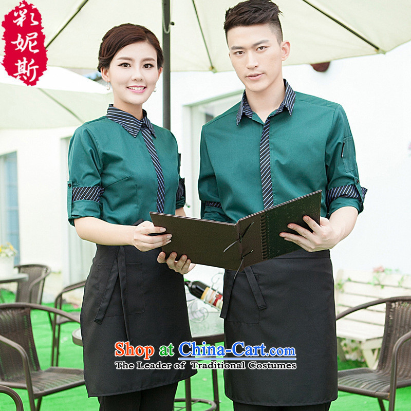 The Black Butterfly Fall_Winter Collections long-sleeved men dining hotel cafe workwear attire female black T-shirt + apron_ _XL
