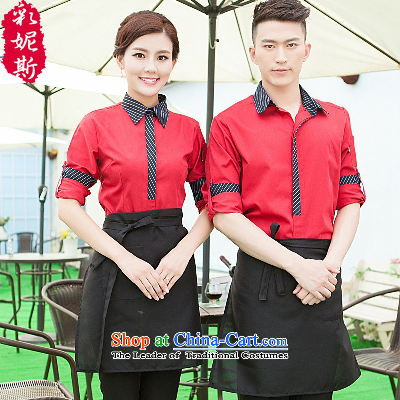The Black Butterfly Fall/Winter Collections long-sleeved men dining hotel cafe workwear attire female black T-shirt + apron) (XL,A.J.BB,,, shopping on the Internet