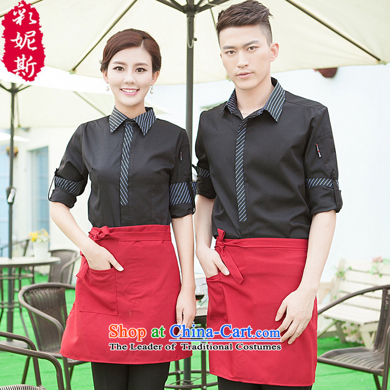 The Black Butterfly Fall/Winter Collections long-sleeved men dining hotel cafe workwear attire female black T-shirt + apron) (XL,A.J.BB,,, shopping on the Internet