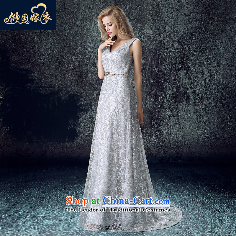 2015 new shoulders V-Neck marriage red long bows services couture betrothal festival evening wine red XXL, tail of the dumping of the wedding dress shopping on the Internet has been pressed.