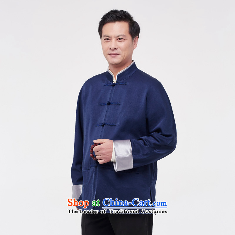 The Tang Dynasty outfits wood really male shirt 2015 autumn and winter new Chinese tunic jacket 0802 10 XXL, dark blue wooden really a , , , shopping on the Internet