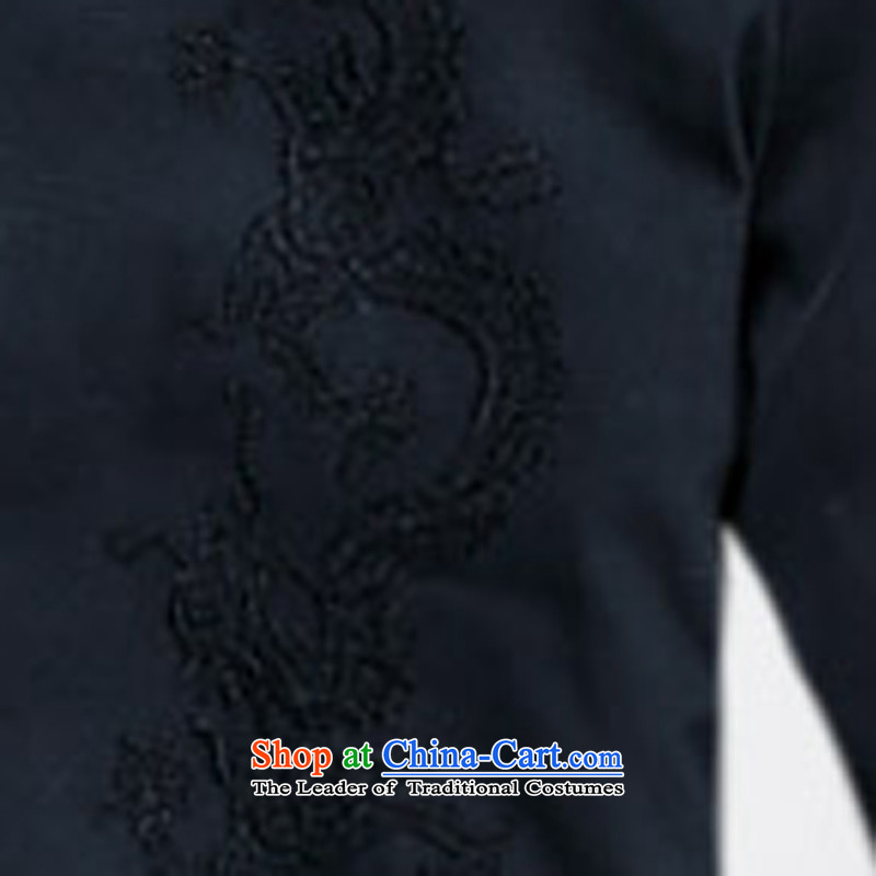 2015 Autumn and Winter New Men Tang dynasty thick sand washing cotton jacket burrs Soo-yong Tang dynasty solid color cotton coat men winter clothing Tang dynasty father older Dark Blue M ink-YI (MORE shopping on the Internet has been pressed.