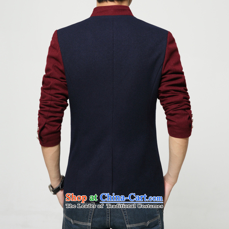 Jch autumn new design stitching Men's Mock-Neck Chinese tunic male Korean Sau San Tong replacing small business suit male business leisure suit Chinese tunic wine red Xl,jch,,, shopping on the Internet