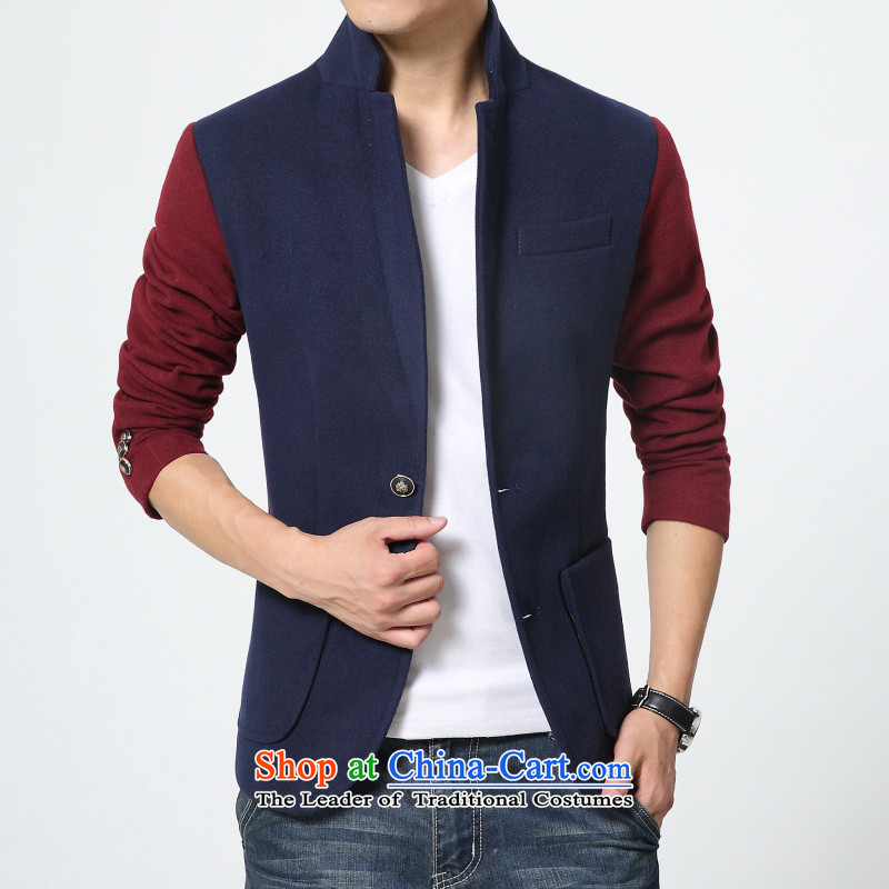 Jch autumn and winter new design stitching wool Men's Mock-Neck Chinese tunic male Korean Sau San Tong replacing small leisure suit Chinese tunic suit and a pair of dark blue L,jch,,, shopping on the Internet