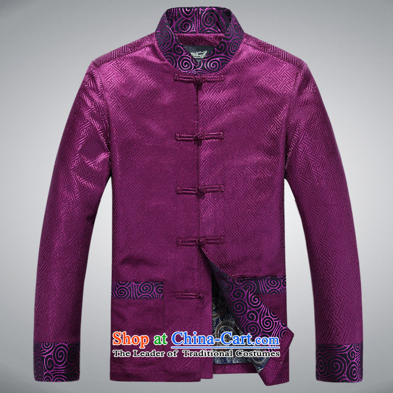 Tang Dynasty Silk Kit Chinese elderly in Chinese tunic collar exercise clothing tai chi , L, Hei concentric services Purple Shopping on the Internet has been pressed.