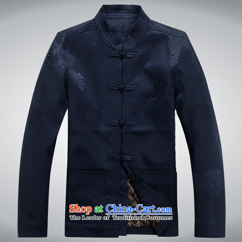 The autumn and winter, Tang dynasty men's China wind long-sleeved father in older kit dark blue T-shirt , Hei concentric , , , shopping on the Internet