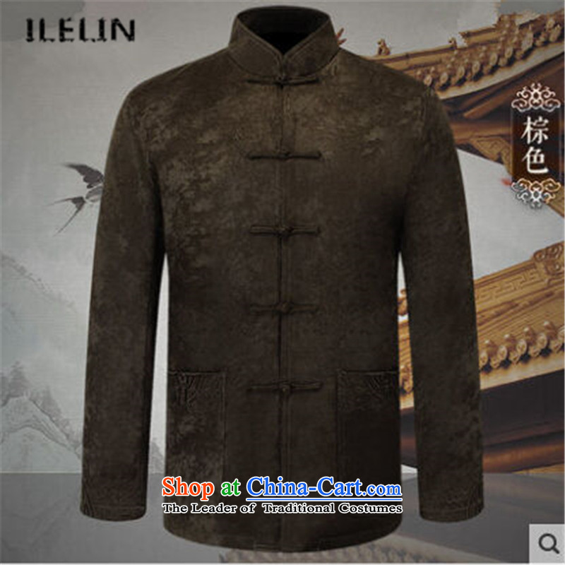 Ilelin2015 autumn and winter New China wind Men's Mock-Neck retro long-sleeved jacket from older Tang larger father brown shirt XXXL,ILELIN,,, jacket shopping on the Internet