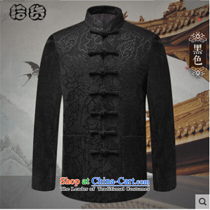 Pick the 2015 autumn and winter New China wind men Tang Gown long sleeve jacket coat in older Chinese collar father tray clip black jacket 185 pickup (shihuo) , , , shopping on the Internet