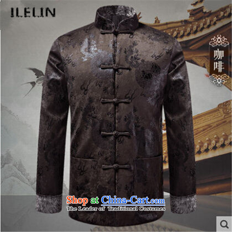 Ilelin2015 autumn and winter new men retro China wind long-sleeved father Tang jackets Chinese Mock-Neck Shirt coffee L,ILELIN,,, grandpa leisure shopping on the Internet