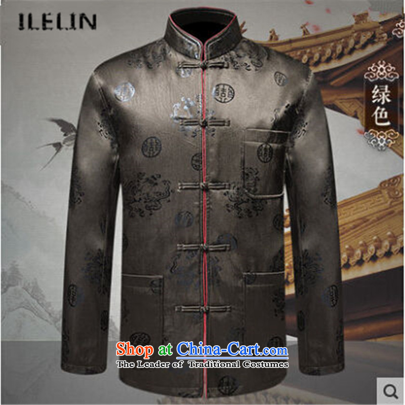 Ilelin2015 autumn and winter new men more pocket retro collar long-sleeved Chinese Tang dynasty China Wind Jacket green 180,ILELIN,,, father leisure shopping on the Internet