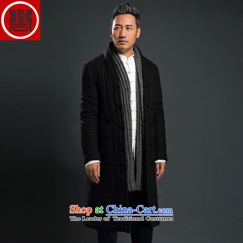 Renowned men Tang Dynasty Chinese tunic loose in the long coat male cotton coat winter China wind-thick cotton in older Chinese men's jackets black robe XXL, renowned (CHIYU) , , , shopping on the Internet
