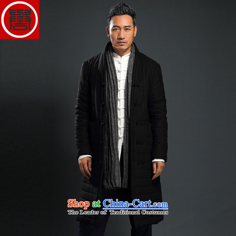 Renowned men Tang Dynasty Chinese tunic loose in the long coat male cotton coat winter China wind-thick cotton in older Chinese men's jackets black robe XXL, renowned (CHIYU) , , , shopping on the Internet