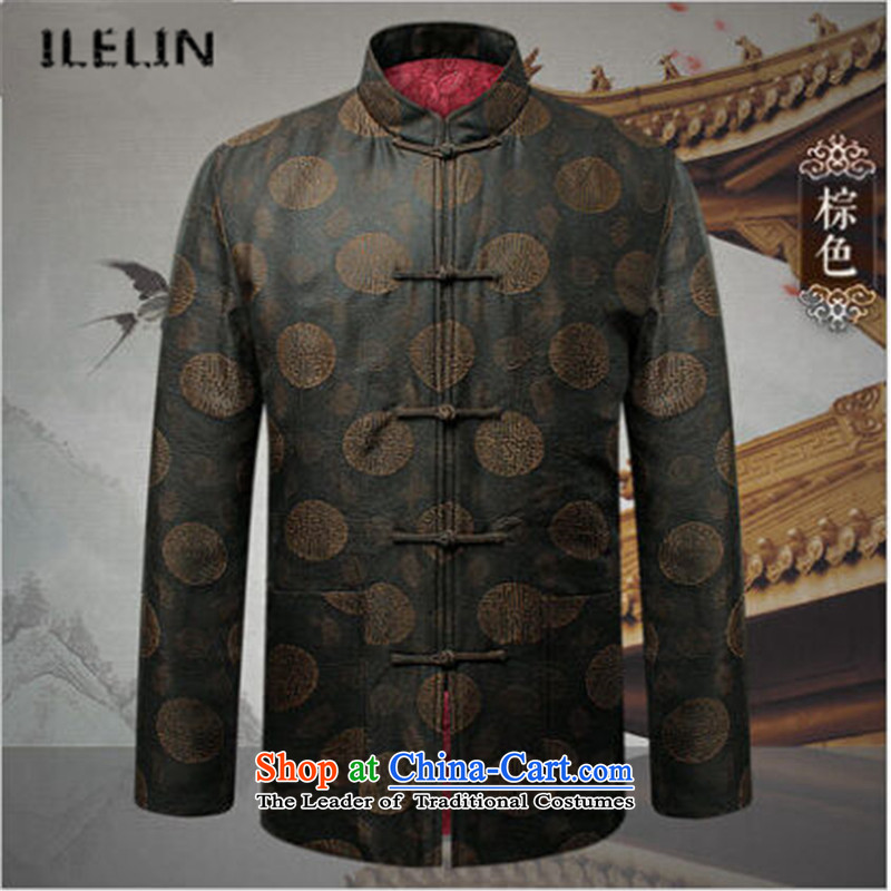 Ilelin2015 autumn and winter New China wind in long-sleeved jacket older father Tang Chinese antique grandfather leisure Mock-Neck Shirt Brown 185,ILELIN,,, shopping on the Internet
