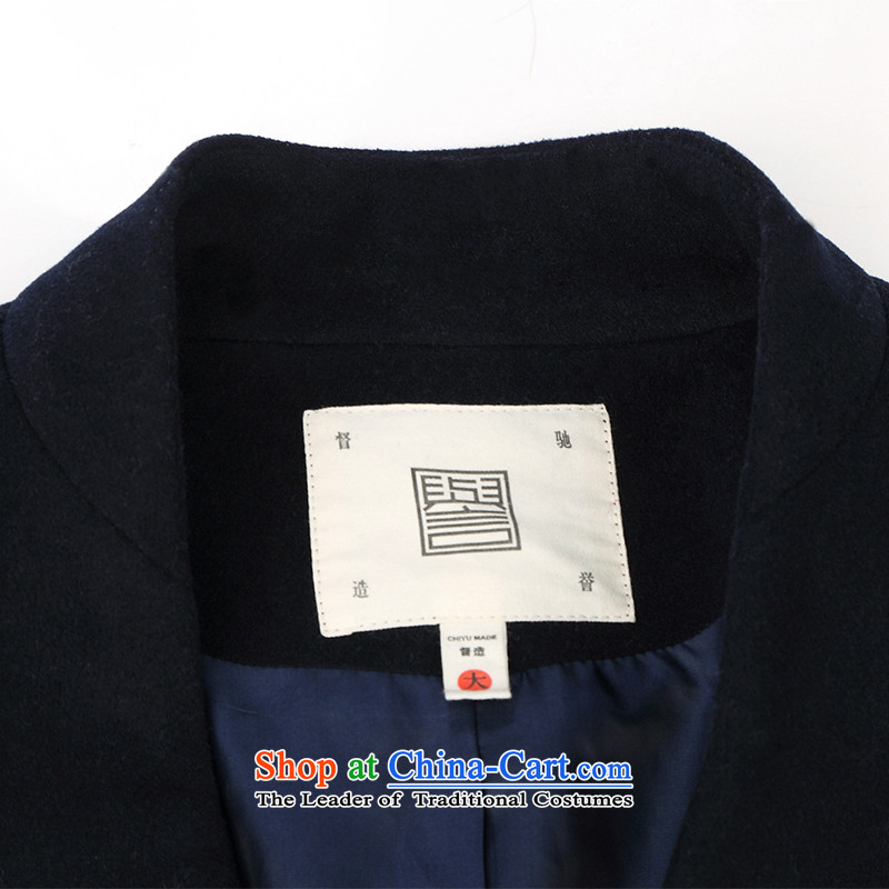 Renowned winter wool a wool coat jacket and Tang dynasty Chinese tunic male China wind Han-wool velvet cloak men in this Long Hoodie Tibetan blue XL, renowned (CHIYU) , , , shopping on the Internet