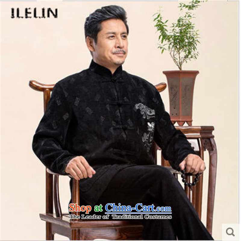 Ilelin2015 autumn and winter New China wind classical dragon design long-sleeved jacket in Tang Dynasty father older Chinese Mock-Neck Shirt black XXXXL,ILELIN,,, grandpa shopping on the Internet