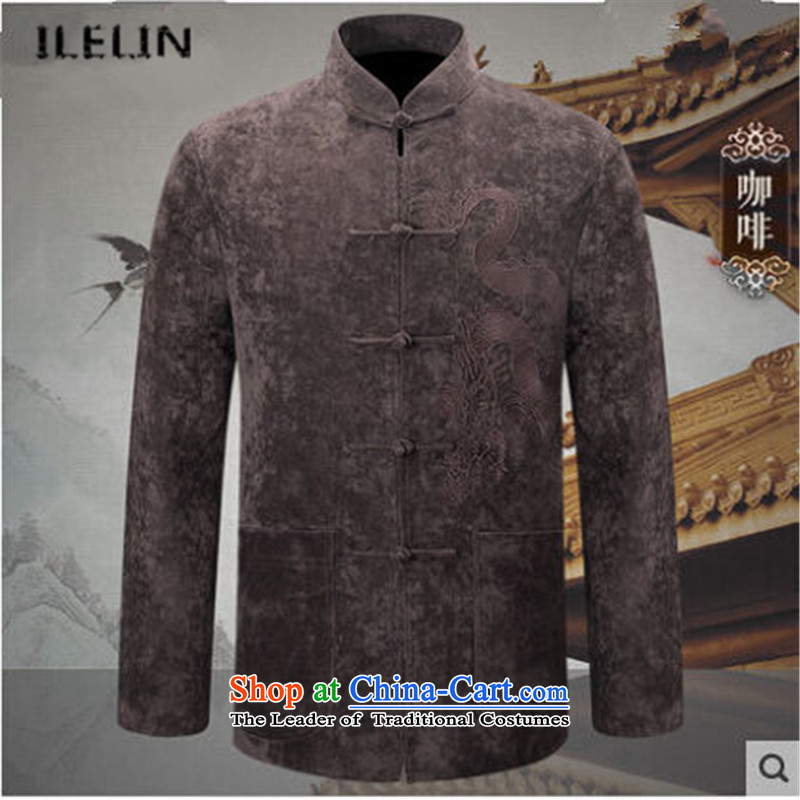 Ilelin2015 autumn and winter New China wind large long-sleeved blouses, Father Tang older retro collar grandpa leisure jacket coffee M,ILELIN,,, shopping on the Internet