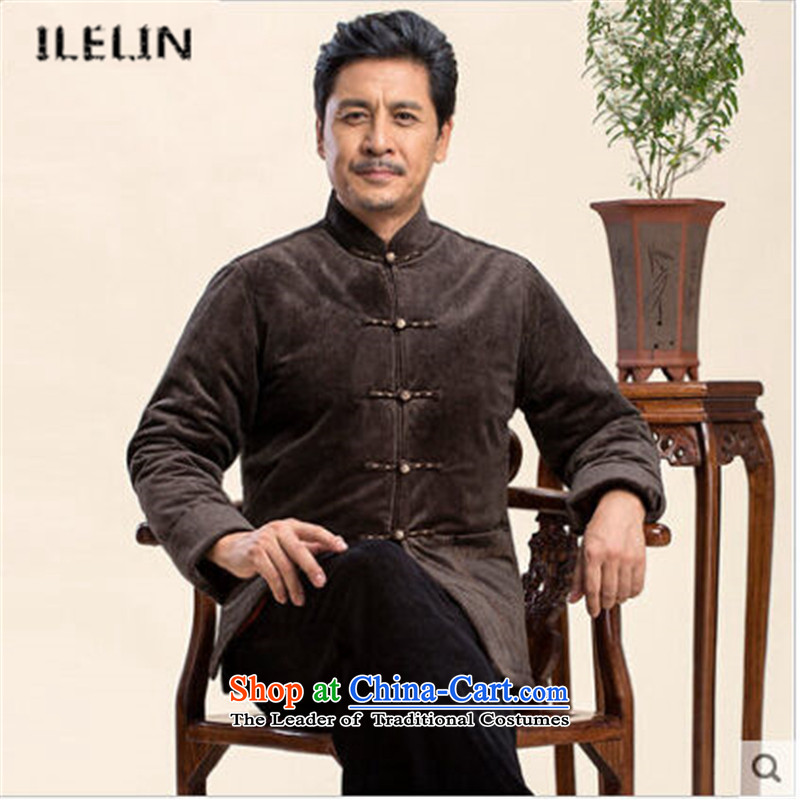 Ilelin2015 autumn and winter new Chinese Mock-Neck Shirt leisure large long-sleeved jacket China wind father retro leisure Tang dynasty brown XXXXL,ILELIN,,, shopping on the Internet
