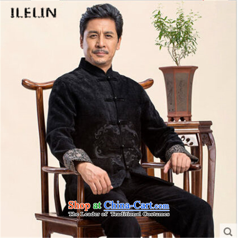 Ilelin2015 autumn and winter in the new elderly men's long-sleeved dad code Tang Blouses China wind retro collar leisure jacket black XXL,ILELIN,,, shopping on the Internet