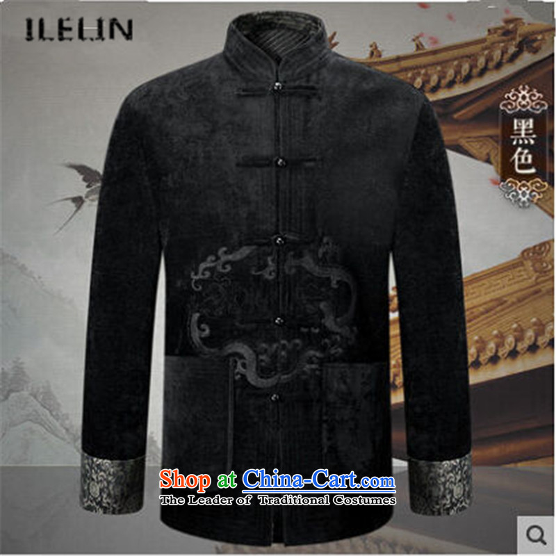 Ilelin2015 autumn and winter in the new elderly men's long-sleeved dad code Tang Blouses China wind retro collar leisure jacket black XXL,ILELIN,,, shopping on the Internet
