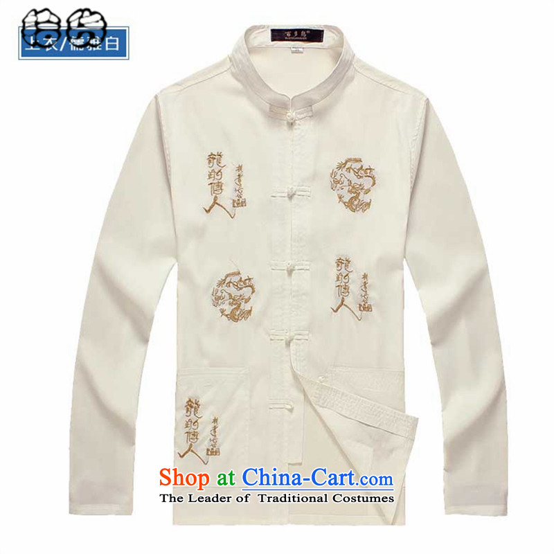 Pick the 2015 autumn and winter new men in Tang Dynasty long-sleeved blouses grandpa older shirt older persons detained national service for Chinese Pan Chinese tunic jackets and elegant white聽175