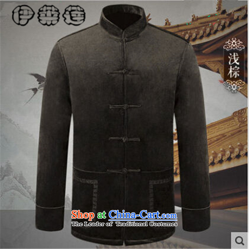 Hirlet Ephraim聽autumn 2015 replacing Tang dynasty collar jacket men of older people in long-sleeved sweater and pure color is detained father blouses minimalist light brown jacket聽4XL, Yele Ephraim ILELIN () , , , shopping on the Internet