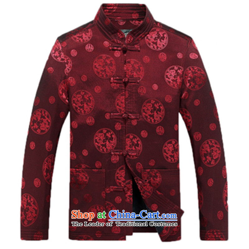 In older men Tang Jacket Chinese tunic suit China wind grandfather autumn and winter coats cotton 8025 round red dragon 170_M_115 catty following