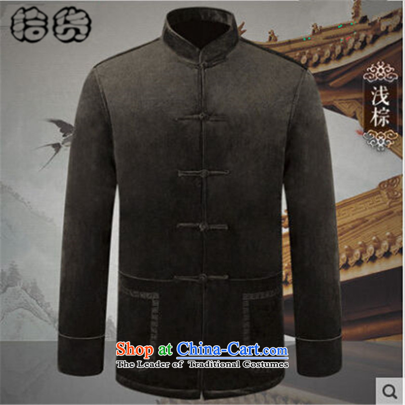 The 2015 autumn and winter pick the new and old age are larger men Tang Jacket coat men of older people in long-sleeved sweater long pure color is detained father blouses light brown XL, pickup (shihuo) , , , shopping on the Internet